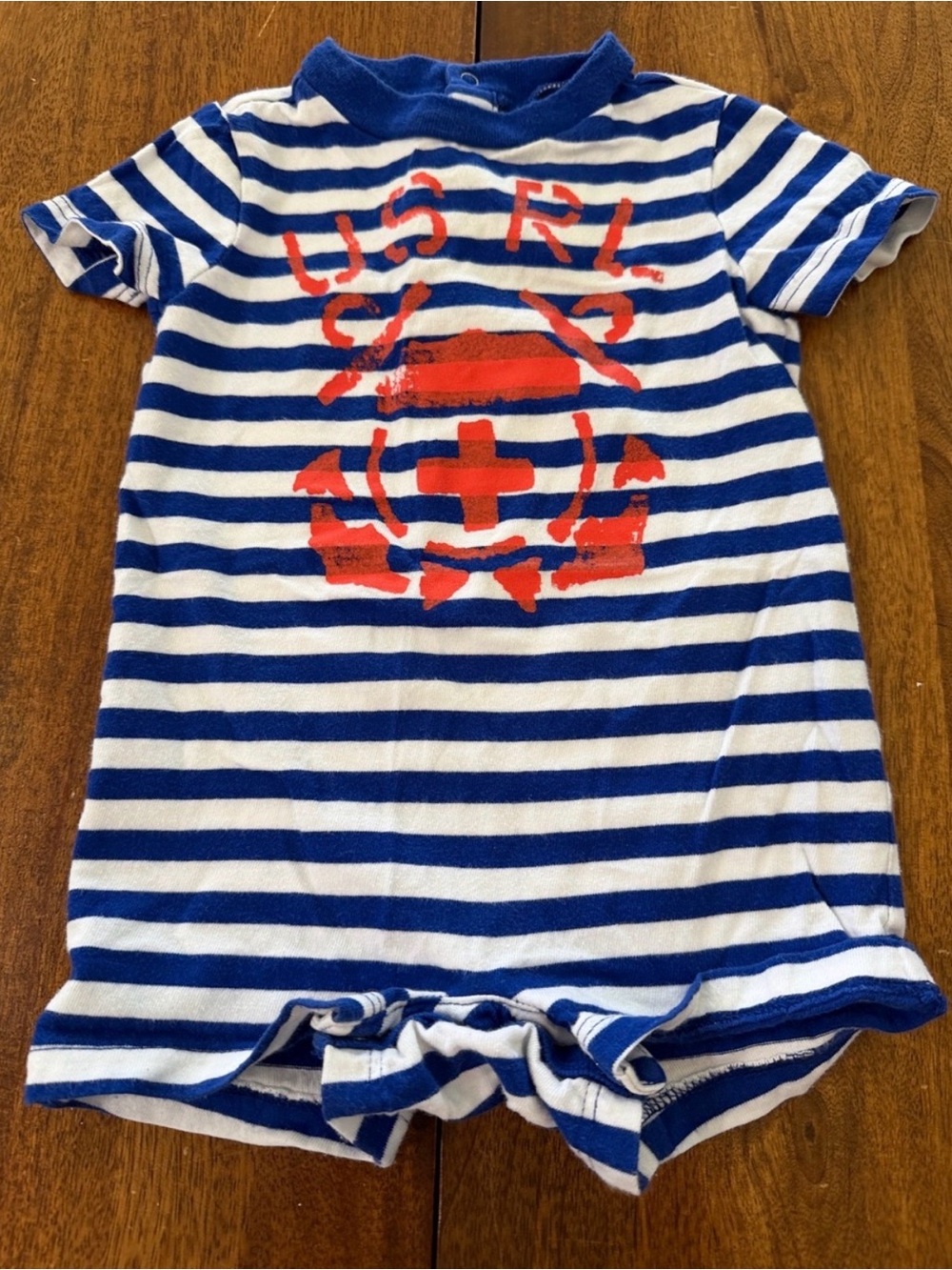 Ralph Lauren Blue & White Striped Romper 3 months